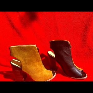 Brown and Creme color thick heeled shoes, size 8.5 very chic looking!